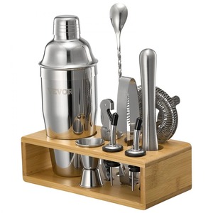 Stainless Steel <b>Cocktail</b> <b>Shaker</b> <b>Set</b> with Elegant Wooden Base and Lid for Weddings and Special Events - Product Image 3