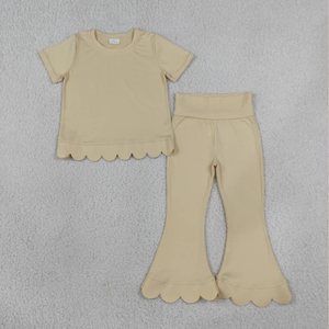Ensemble pyjama décontracté 2 pièces pour filles en Spandex/Polyester, sans manches, écologique, couleur unie, pantalon confortable, bas évasé - Product Image 2