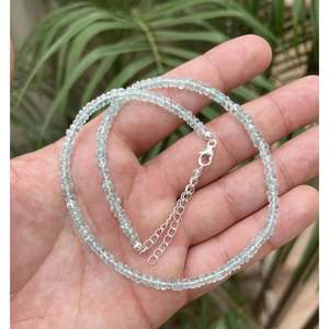 Aquamarine 925 Sterling Silver AAA+ Grade 100% Natural 3.5mm Rondelle Beaded Necklace Unisex Everyday Wear Fine Jewelry - Product Image 3