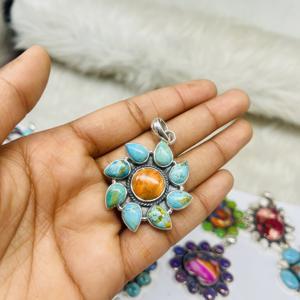 Oyster cuivre Turquoise pendentif fait à la main en argent Sterling 925 bijoux uniques cadeau pour sa fête-amical pour les enfants - Product Image 4