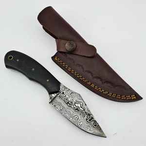 Raindrop Damascus Skinning Every Day Carry Knife con mango de micarta negro Full Tang Premium Quality Outdoor Knives - Product Image 1