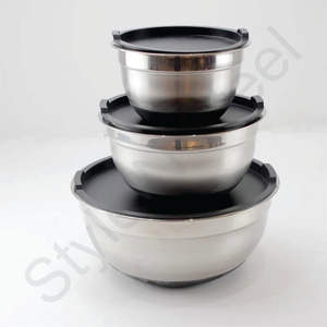 Ensemble de bols à mélanger allemands 3 pièces avec couvercle intérieur ensemble de bols à emboîter en acier inoxydable pour la cuisson, la préparation des repas et le service - Product Image 1