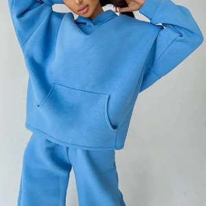 Ensemble de survêtement sportif pour femme en molleton de coton lourd d'hiver OEM, sweat-shirt à capuche long décontracté, jogging, uni, dentelle - Product Image 4