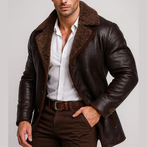 Veste en cuir véritable souple de haute qualité en peau de vache, imperméable, avec col en fourrure, coupe ajustée pour homme, manteau décontracté, vêtement d'extérieur en cuir, OEM Front - Product Image 1