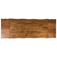 Table à manger extensible en bois massif avec bord naturel et pieds en métal, design moderne pour hôtel et entrepôt