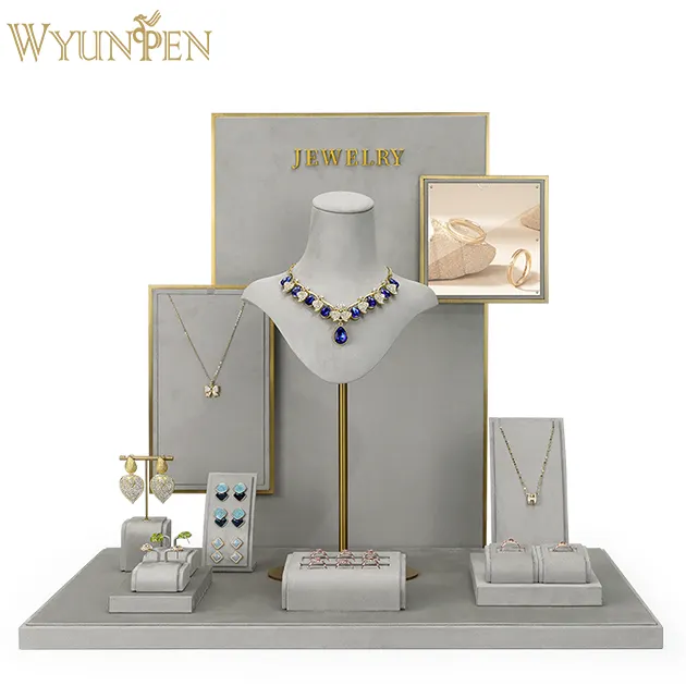 WYP Ensemble de présentoirs pour emballage de bijoux Montre-bracelet Boucle d'oreille Collier Buste Prop Présentoir de bijoux de luxe personnalisé
