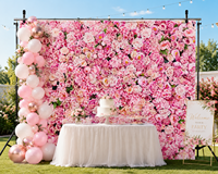 Latar Belakang Dinding Bunga Pink Poliester 6.9*4.9ft Spanduk Latar Belakang Fotografi Bunga Mawar untuk Dekorasi Pesta Pernikahan Ulang Tahun