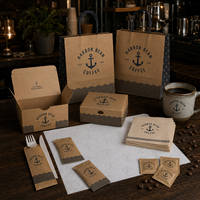 Ensemble d'emballages personnalisés pour café AT PACK avec sacs en papier, boîtes alimentaires, serviettes et papier d'emballage pour cafés