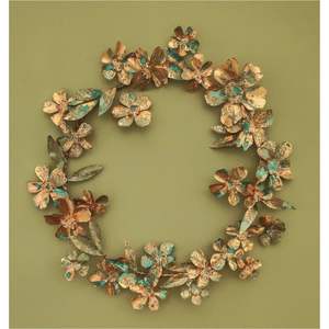 Antique Verdigris <b>Metal</b> Wall <b>Wreath</b> 15" Decorative Copper Patina Leaf Wall Art for Farmhouse Home Decor & Christmas Door Display - Product Image 6