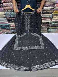 Tenue ethnique pakistanaise Readymade pour femmes Sharara Kurti ensemble avec Dupatta indien Georgette tissu broderie travail mariages - Product Image 2