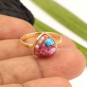 Women's Fine Jewelry 18K Gold Plated Genuine 925 Sterling Silver Natural Orange Dahlia Copper <b>Turquoise</b> Bezel Setting <b>Ring</b> - Product Image 2