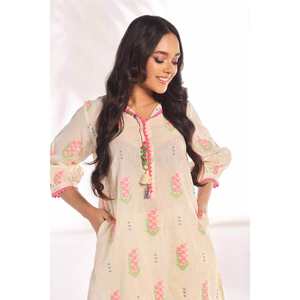 Conjunto de Traje para Mujer sin Costuras, Estampado Jacquard, Color Blanco Hueso - Product Image 1