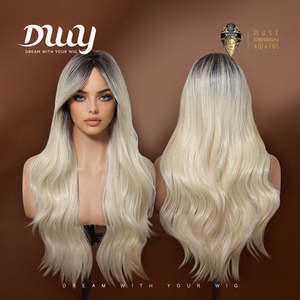 Perruque synthétique Cameron -DWY T Part sans colle, mi-longue, lisse, dégradé blond perle, en liquidation - Product Image 4