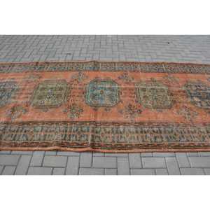 Alfombra Vintage de 4.8x11.8 pies, Alfombra Turca Grande, Alfombra de Lana con Diseño Floral Naranja - Product Image 3