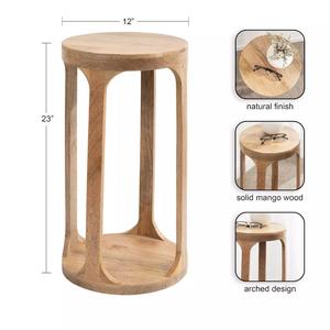 Support de plantes moderne en bois de manguier 100% pour l'intérieur et l'extérieur, table à 4 pieds avec plateau en bois, porte-pot de fleurs pour la décoration de jardin et de balcon - Product Image 6