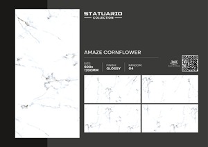 กระเบื้องพอร์ซเลนขัดเงาลายหินอ่อนขนาด600x1200มม. ลายดอกไม้คอร์นฟลาวเวอร์มันเงาขนาด60x120ซม. - Product Image 2
