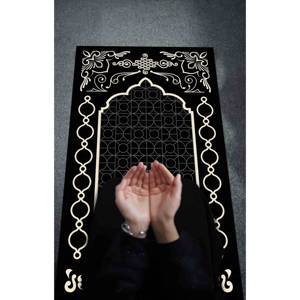 Alfombra de Oración Islámica, Negra Elegante Estampada, Decoración para Mezquita, Regalo Espiritual, con Alfombra Suave - Product Image 2