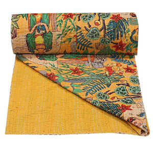 Indien fait à la main Kantha jeter couverture Antique Vintage bohème couette motif Floral couture à la main bloc imprimé coton Gudari - Product Image 3