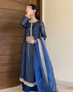 Indian Pakistani Pure Faux Georgette Navy Blue Salwar Suit For <b>Party</b> Wedding Festival Women Girl Wear Most Selling - Product Image 6