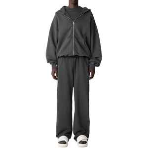 Haute qualité 350GSM surdimensionné fermeture éclair sweats à capuche et joggers ensembles unisexe survêtement coton surdimensionné survêtement hommes Baggy survêtements - Product Image 3