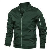 Veste coupe-vent verte pour homme, fermeture éclair, col montant, coupe-vent, style décontracté, matière polyester, vêtement d'automne