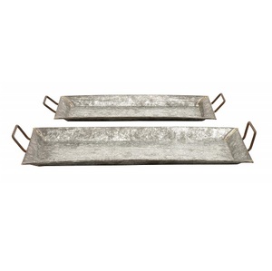 Nouveau plateau de service rectangulaire en métal galvanisé avec poignées en bois pour hôtels et restaurants plateaux de service de table - Product Image 3