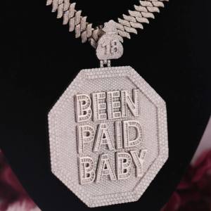 Pendentif en moissanite taille ronde et baguette sertie de diamants, style hip-hop, cadeau de mariage pour homme, argent sterling 925 - Product Image 2