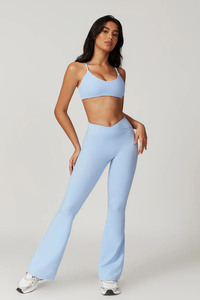 Wholesale Custom Elastic Women Gym Fitness Yoga Set High Demanding 2 Piece Set Women Sports Bra & High Waist <b>Flare</b> <b>Leggings</b> Set - Product Image 3