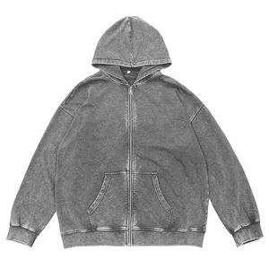 Sudadera con Capucha y Cremallera para Hombre, Estilo Vintage, Desgastada, con Logotipo Bordado Personalizado, Lavado Ácido, Ropa Urbana, 100% Algodón, Verano - Product Image 4