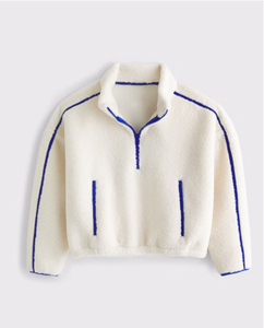 Jersey con media cremallera de mezcla de algodón personalizado para mujer, sudadera de gran tamaño informal de manga larga, color sólido, venta al por mayor, 2025 - Product Image 6