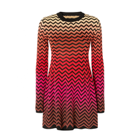 Vestido de manga larga de punto suéter para mujer de alta calidad Zig Zag rayas cuello redondo manga larga Vestido de punto Sorority 1908