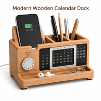 Organisateur de table en bois à double niveau, calendrier perpétuel, station d'accueil multifonction pour téléphone, porte-stylo, salon, bureau à domicile
