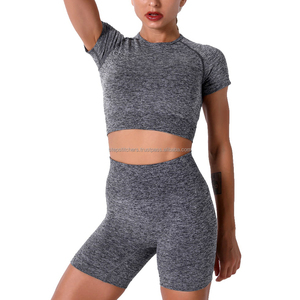 Wholesale Custom Butt Lifting Workout Nylon Athletic Matching Sexy <b>Gym</b> Fitness Summer Yoga Biker Women Shorts Sets - Product Image 1