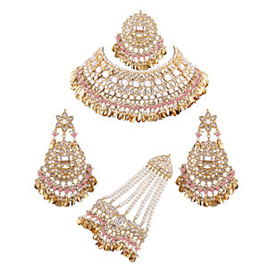 Ensemble de collier et de boucles d'oreilles de mariée en cristal de rhinestones plaqué cuivre et platine tendance et luxueux, style indien traditionnel pour les fêtes de mariage - Product Image 6