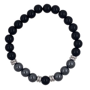 Bracciale con Perline di Pietra Jet e Perline in Acciaio, Collezione di Bracciali Raffinati - Product Image 1