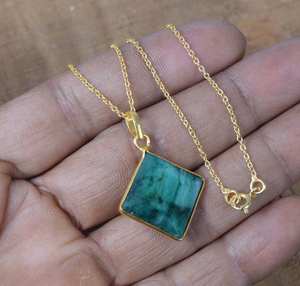 Pendentif émeraude verte en argent sterling 925 plaqué or 14 carats, fait à la main, pierre de naissance d'avril, cadeaux de bijoux - Product Image 4