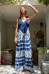 Summer Vibes Rayon Tie-Dye Women's Wear Resort Vestido largo para fiesta, Summer Ocasión Wear Long Backless Dress - Product Image 2