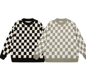 Automne Hiver Vintage Hommes Rétro Américain Motif Damier Pull - Product Image 3