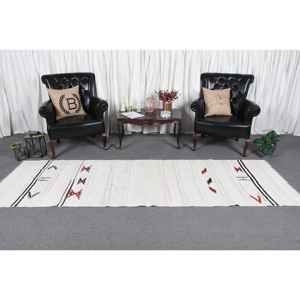 Alfombra Turca, Alfombra Vintage de 3.1x10 pies, Alfombra de Lana Ikat Blanca - Product Image 2