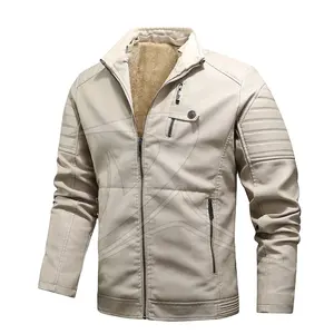 Veste en cuir décontractée slim de haute qualité pour homme, nouveau style, lavée, hiver, grande taille, fermeture éclair, rembourrage en coton - Product Image 1