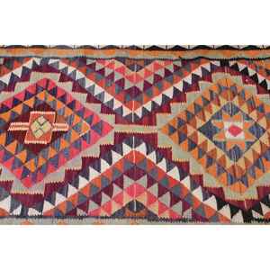 Alfombra Turca de 3.2x10.5 pies, Alfombra de Lana con Diseño Floral Vintage en Rojo y Azul - Product Image 4