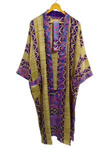 เสื้อคลุมเจ้าสาวน้ำหนักเบาชุดคลุมผ้าไหมสำหรับผู้หญิงชุดนอนเสื้อคลุมยาวพิมพ์ลายดอกไม้อินเดียชุดกิโมโนผ้าไหมส่าหรีรีไซเคิลวินเทจ - Product Image 5