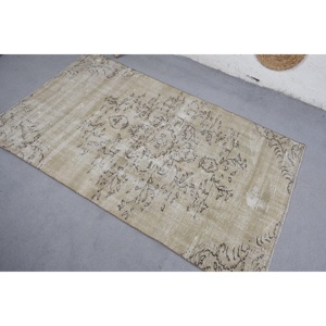 พรมตุรกีวินเทจขนาด 3.7x6.2 ฟุต พรมตกแต่งลายดอกไม้สีเบจน้ำตาล ทำจากขนสัตว์ - Product Image 4