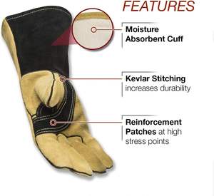 ถุงมืองานเชื่อมหนังวัวพร้อมถุงมือเย็บติดกันแบบแยกที่ทนความร้อน - Product Image 3