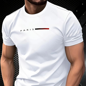 Estate <span class=keywords><strong>parigi</strong></span> uomo Casual manica corta <span class=keywords><strong>t</strong></span>-shirt tinta unita stampata in maglia 100% cotone per abbigliamento da strada all'aperto - Product Image 1