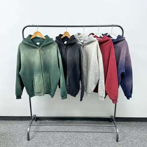 Oversized Heavyweight Vintage Acid Wash Zip Up Fleece Pullover Pocket Hoodies para hombres - Product Image 1