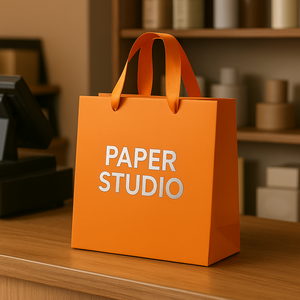 Tas Belanja Kertas Oranye dengan Pegangan Pita Sutra Cetak Logo Kustom Ramah Lingkungan Mewah untuk Butik Pakaian Hadiah - Product Image 5