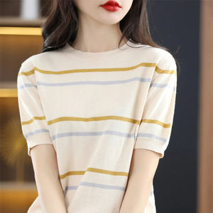 Verano 100% de mujer de algodón de manga corta de cuello sólido transpirable de secado rápido Regular Fit Casual moda camiseta colores personalizados OEM - Product Image 4