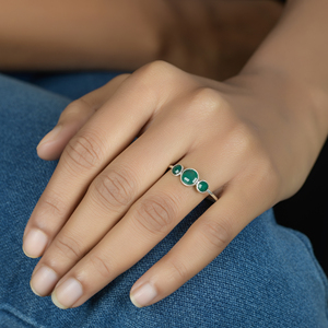 Fabulous Three Stone <b>Green</b> Onyx 925 Sterling Silver Trendy Minimalist Rings Fine <b>Jewellery</b> Wholesaler - Product Image 2