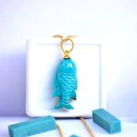 Pendentif en argent sterling 925 avec pierre naturelle de labradorite, turquoise, lapis-lazuli, sculpté en forme de poisson, charmes de pierres précieuses, sculptures, 25 mm